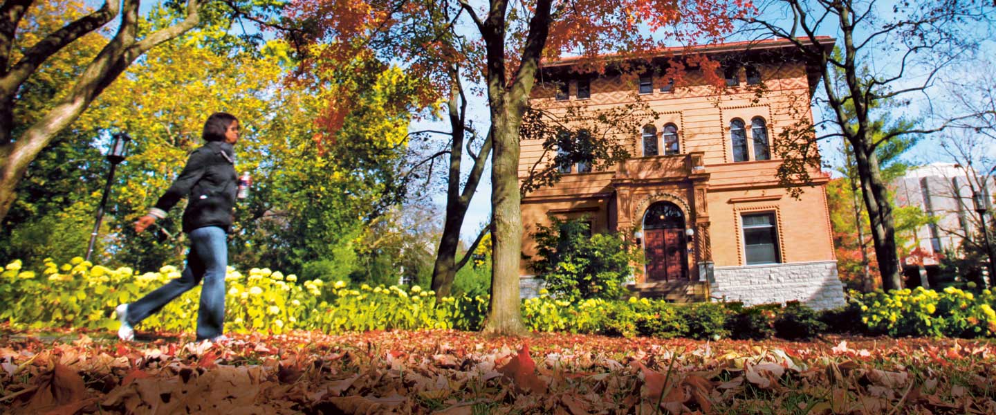 Student walking on campus
