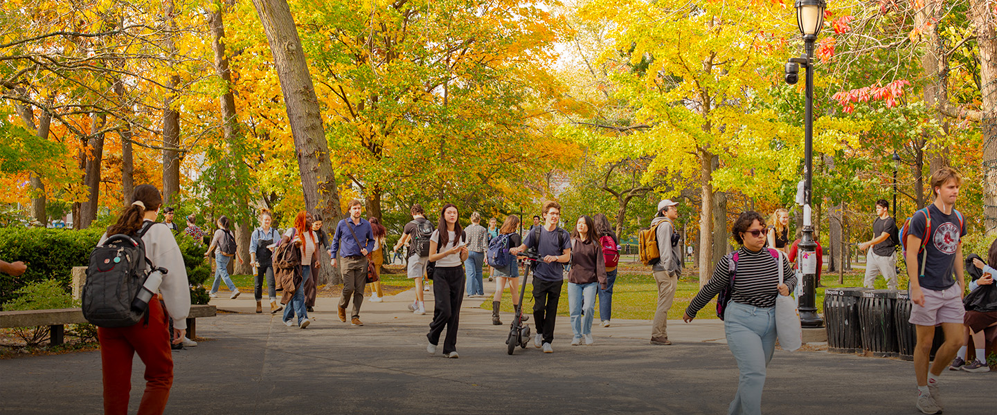 students walking around campus